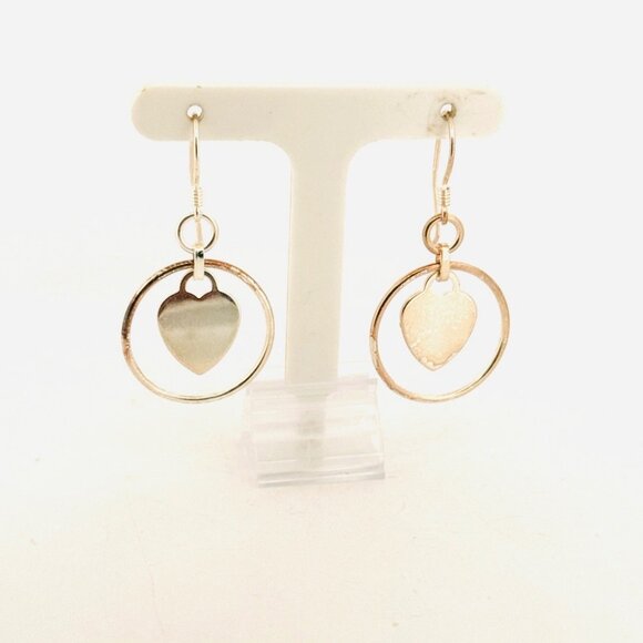 Sterling Silver Heart Hoop Drop Dangle Earrings Lightweight 5.60g Women Jewelry - Picture 1 of 8